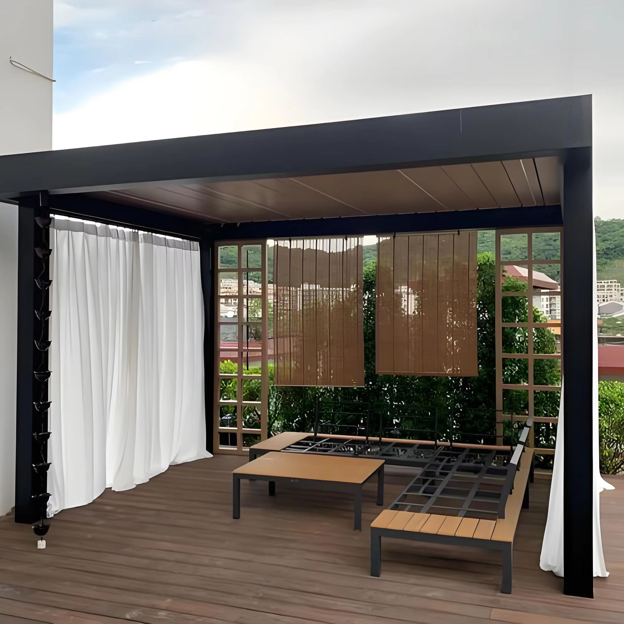 Outdoor Furniture Gazebo - Pergolado de Alumínio Luxuoso com Revestimento