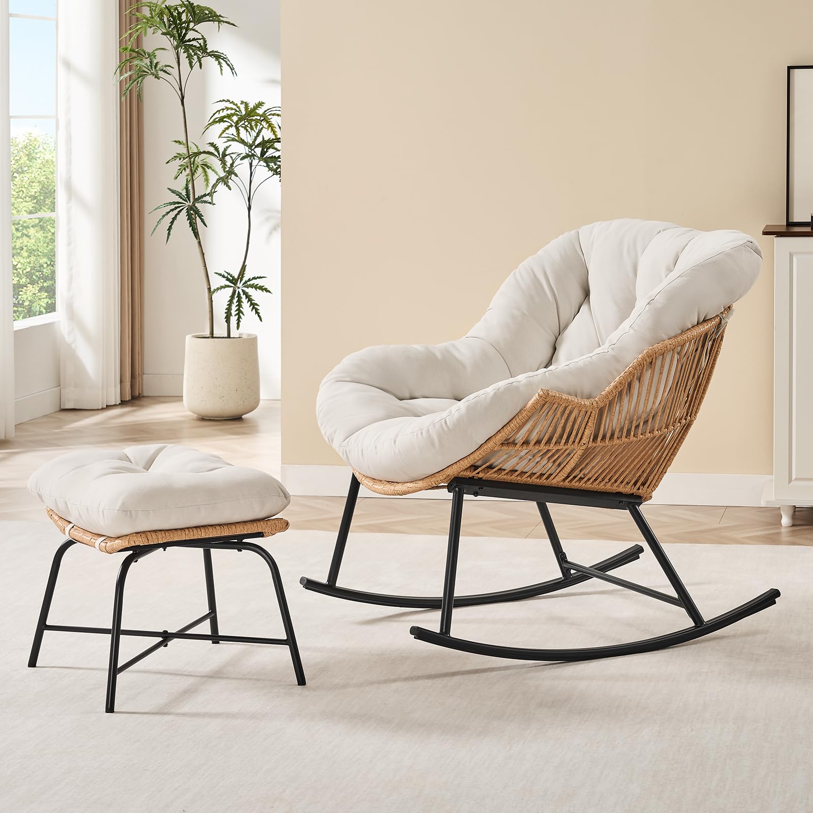 Outdoor Furniture Grey - Cadeira de Balanço Papasan de Rattan