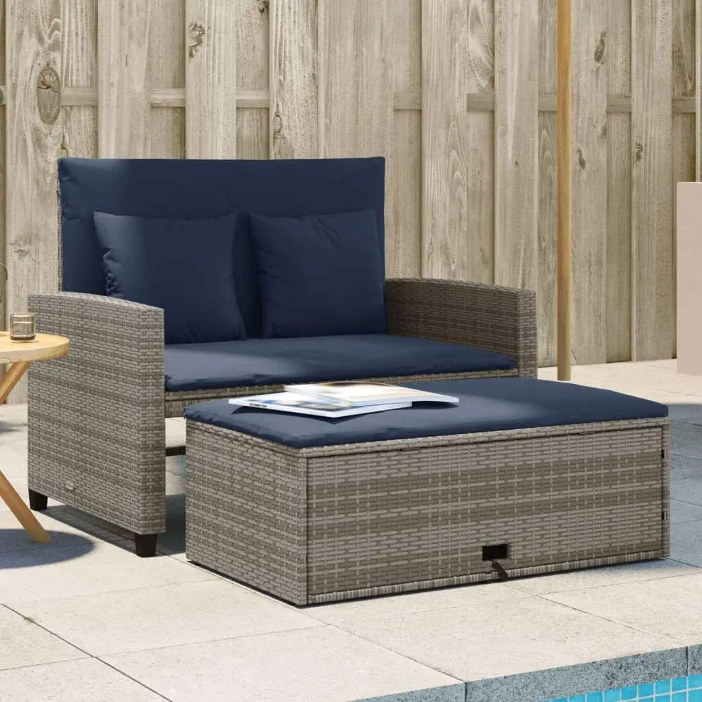 Outdoor Furniture Grey - Sofá de Jardim Conversível em Rattan