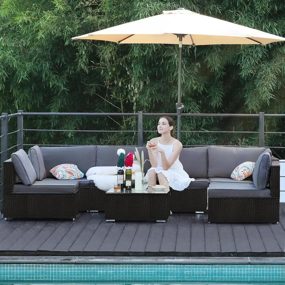 Outdoor Furniture Grey - Conjunto de móveis de vime para