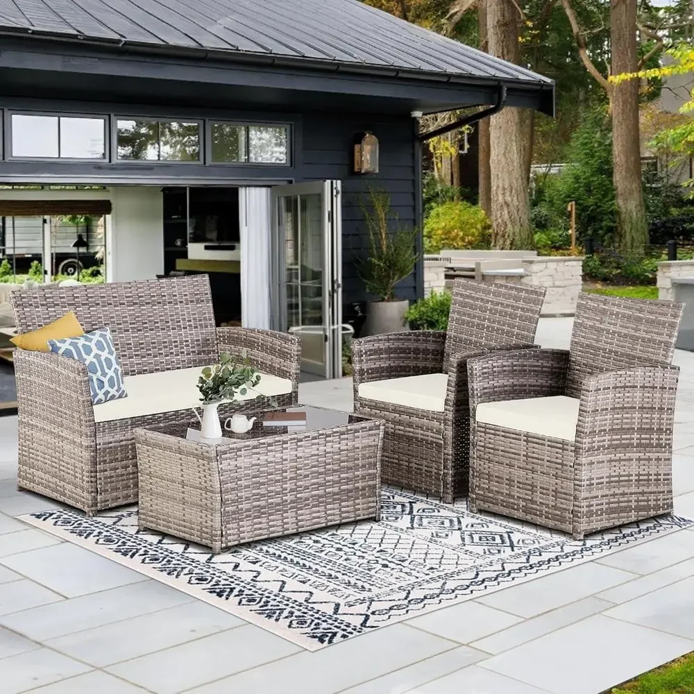 Outdoor Furniture Grey - Conjunto de Móveis de Vime para