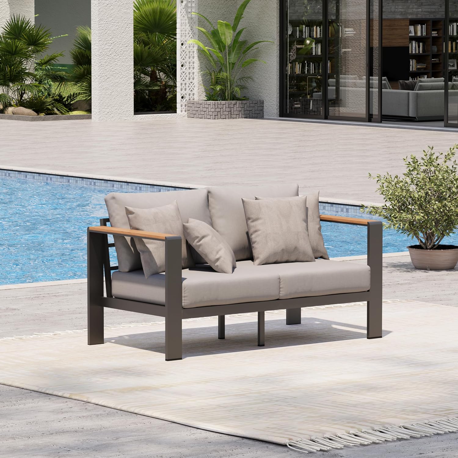 Outdoor Furniture Loveseat - Sofá Loveseat de Alumínio para Exterior,