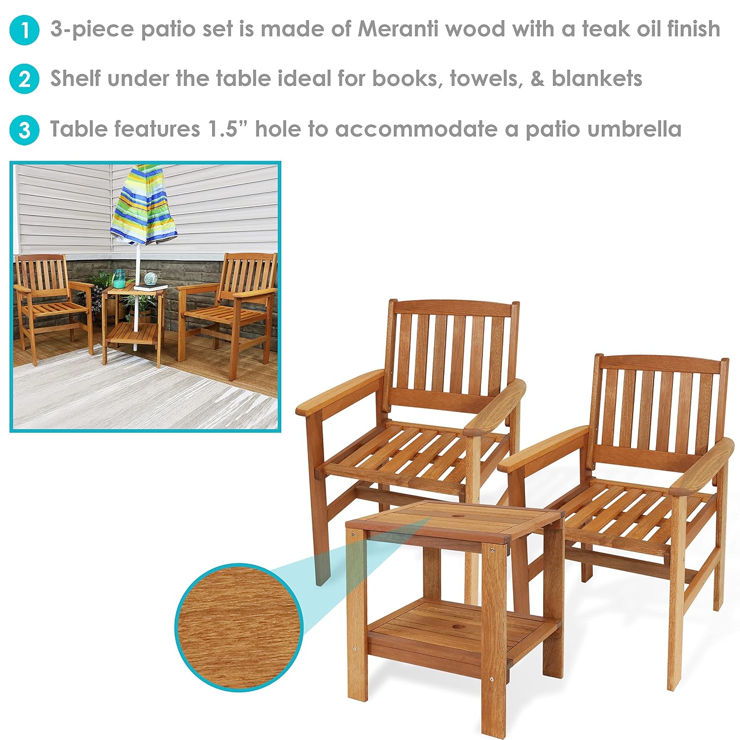 Conjunto de 3 Peças para Pátio - Outdoor Furniture Oil avaliação e preço